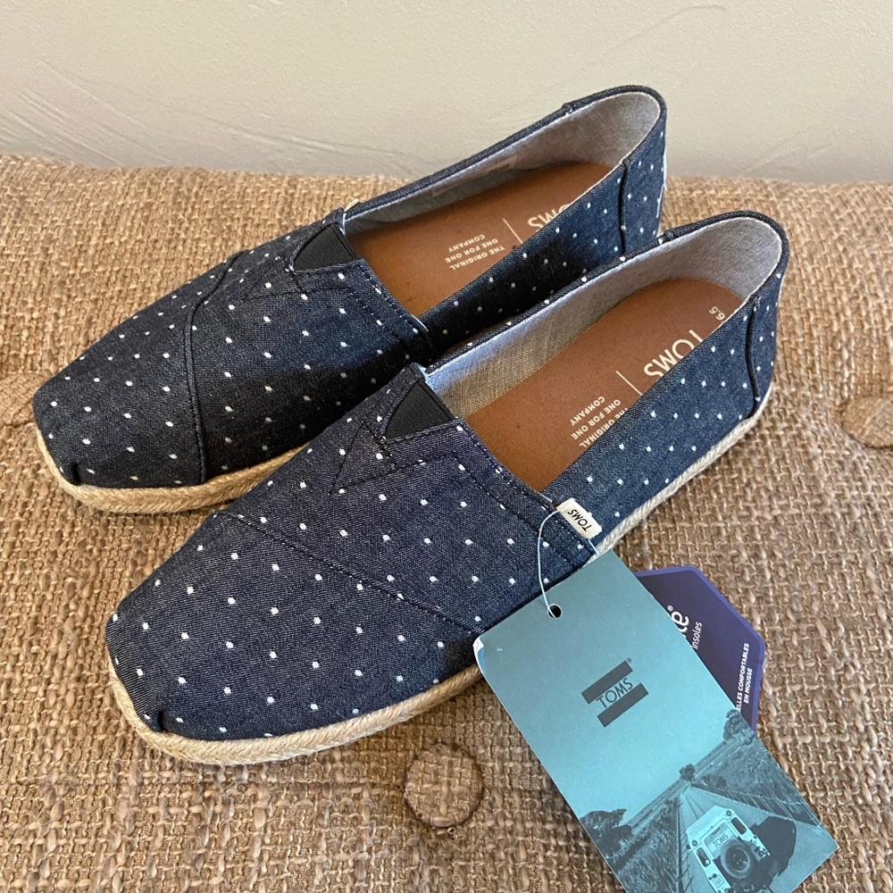 TOMS Dark Blue Polka Dot Slip-Ons